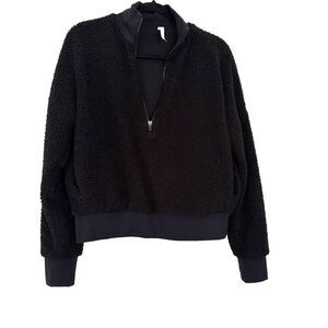 Fabletics Dream Polar Fleece Pullover Teddy Bear Black Quarter Zip Womens XS - M
